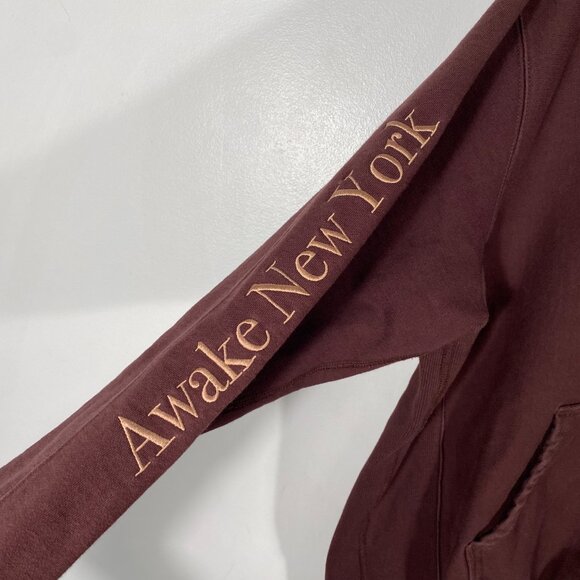 Awake NY Classic Outline Logo Paneled Boxy Brown Hoodie mens size Large - Picture 4 of 7